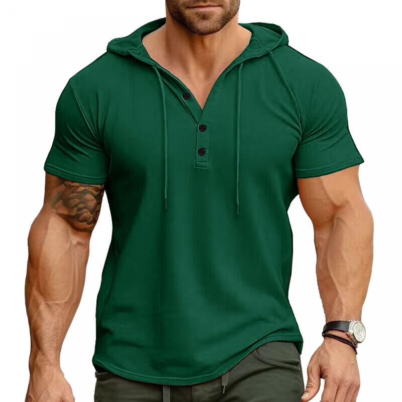 Men Button-Down Hoodies Muscle Shirts Casual Loose Fit Workout Running Tops