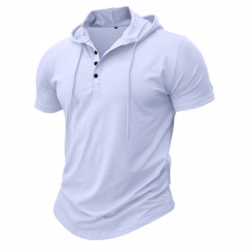 Men Button-Down Hoodies Muscle Shirts Casual Loose Fit Workout Running Tops