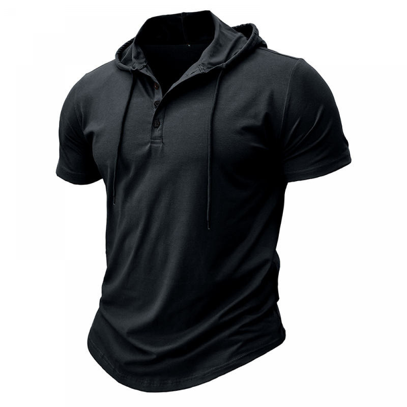 Men Button-Down Hoodies Muscle Shirts Casual Loose Fit Workout Running Tops