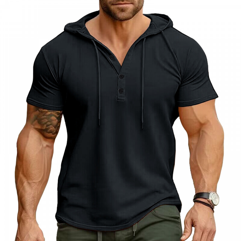 Men Button-Down Hoodies Muscle Shirts Casual Loose Fit Workout Running Tops