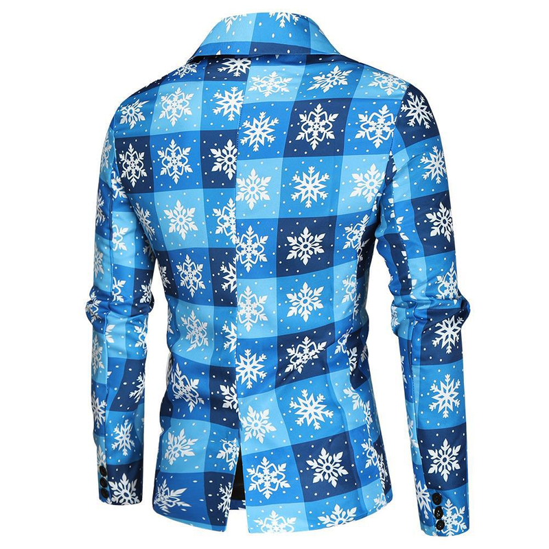 Men Christmas Tree Snowman Printed One Button Xmas Jacket Pants