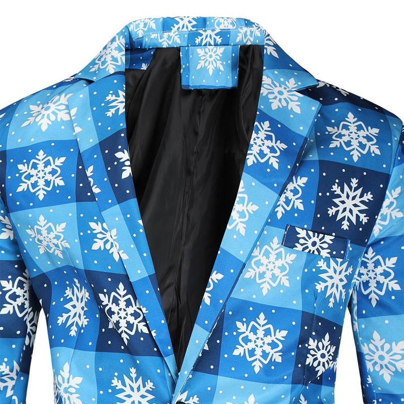 Men Christmas Tree Snowman Printed One Button Xmas Jacket Pants