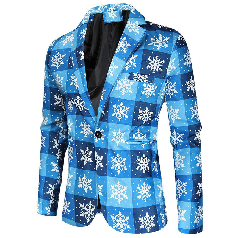 Men Christmas Tree Snowman Printed One Button Coat Xmas Jacket