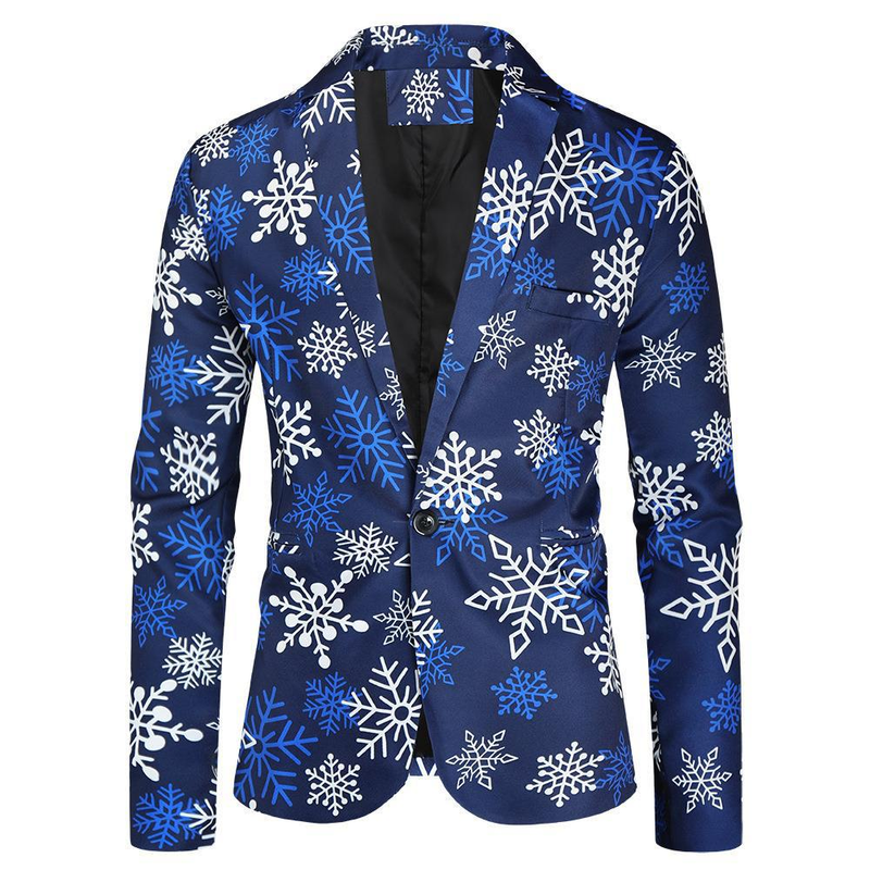 Men Christmas Tree Snowman Printed One Button Coat Xmas Jacket