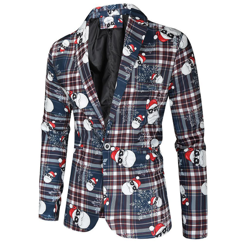 Men Christmas Tree Snowman Printed One Button Coat Xmas Jacket