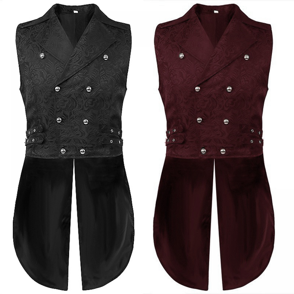 Men Court Waistcoat Gothic Double Breasted Jacquard Brocade Vest