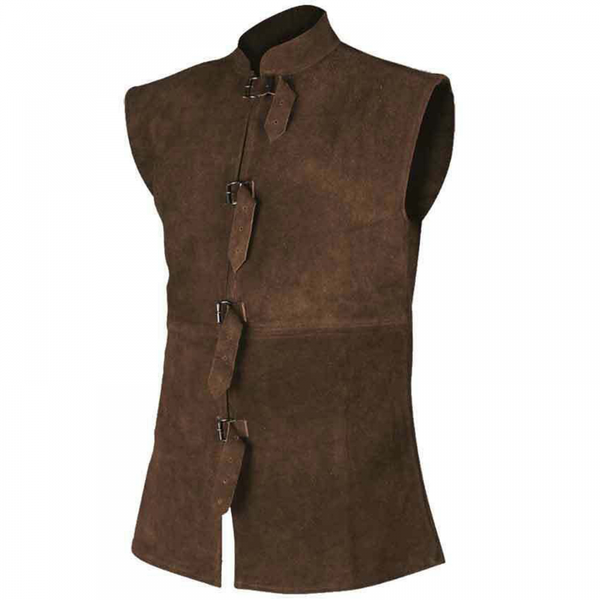 Men Faux Suede Vest Casual Slim Gothic Victorian Waistcoat Belt Buckle