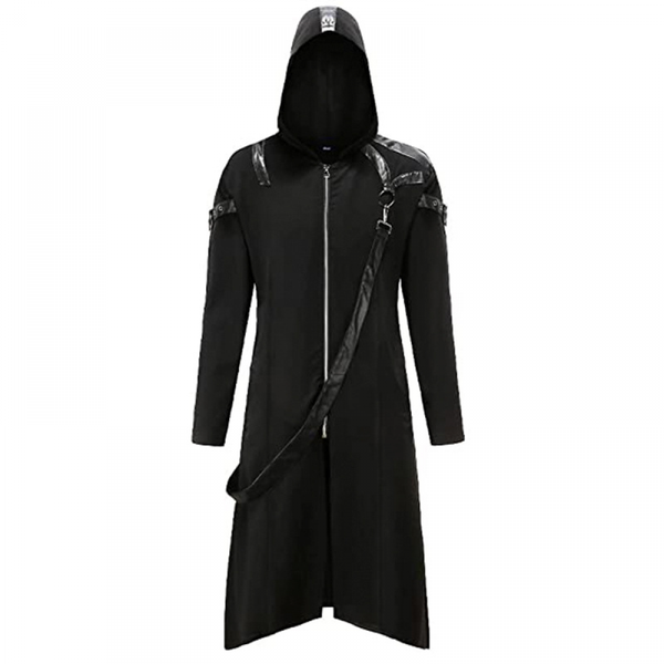 Men Gothic Punk Jacket Medieval Steampunk Black Long Coat Costume