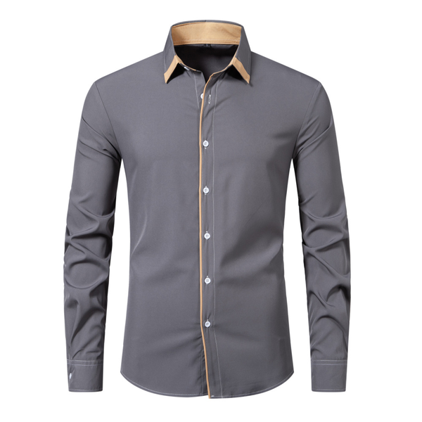 Men Long Sleeve Shirts Fashion Color Block Patchwork Lapel Regular Blouse