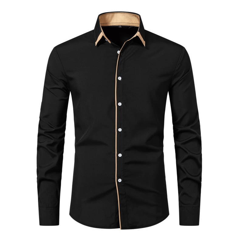 Men Long Sleeve Shirts Fashion Color Block Patchwork Lapel Regular Blouse