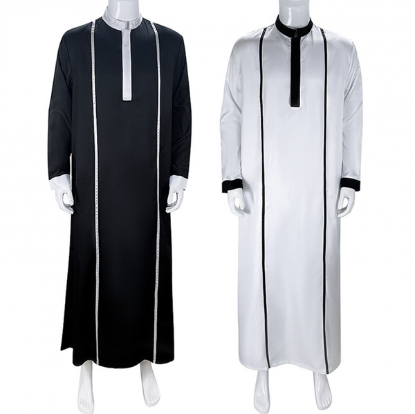 Men Long Sleeve Muslim Kaftan Clothing Islamic Gown Ethnic Robe