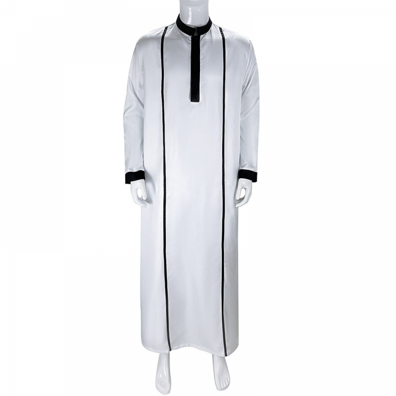 Men Long Sleeve Muslim Kaftan Clothing Islamic Gown Ethnic Robe