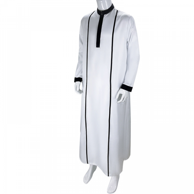 Men Long Sleeve Muslim Kaftan Clothing Islamic Gown Ethnic Robe