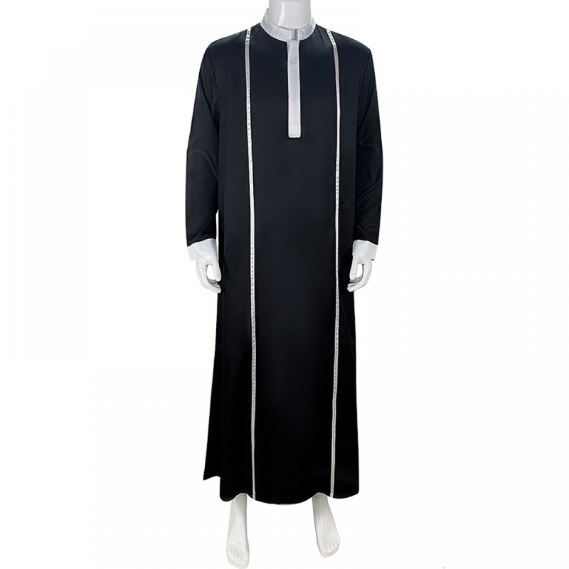 Men Long Sleeve Muslim Kaftan Clothing Islamic Gown Ethnic Robe