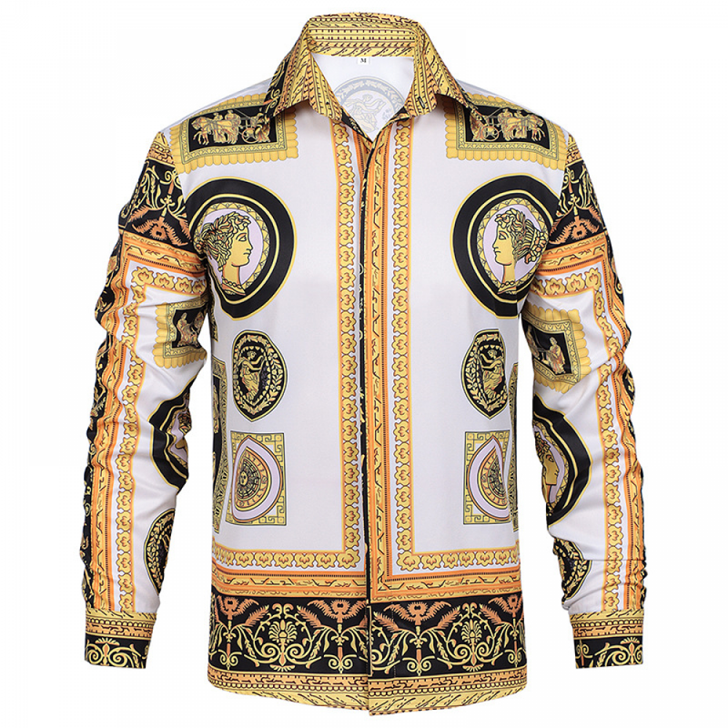 Men Luxury Palace 3D Printed Golden Nightclub Button-Down Shirts