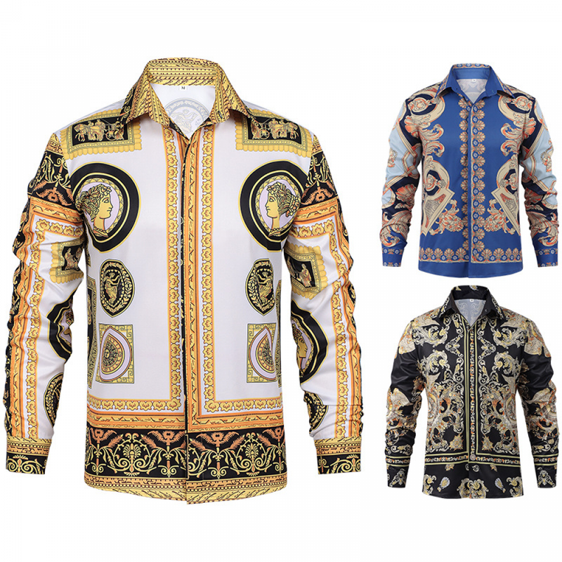 Men Luxury Palace 3D Printed Golden Nightclub Button-Down Shirts