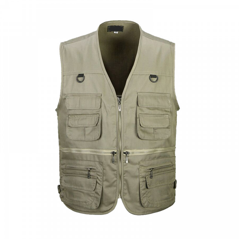 Men Outdoor Leisure Many Pockets Fishing Travel Cargo Zip Vest