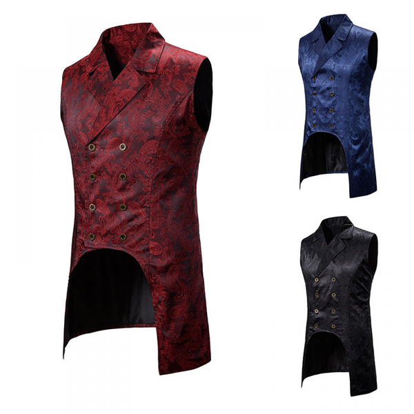 Men Paisley Jacquard Brocade Vest Steampunk Sleeveless Waistcoat