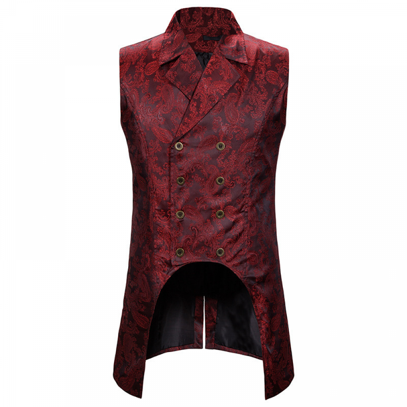 Men Paisley Jacquard Brocade Vest Steampunk Sleeveless Waistcoat