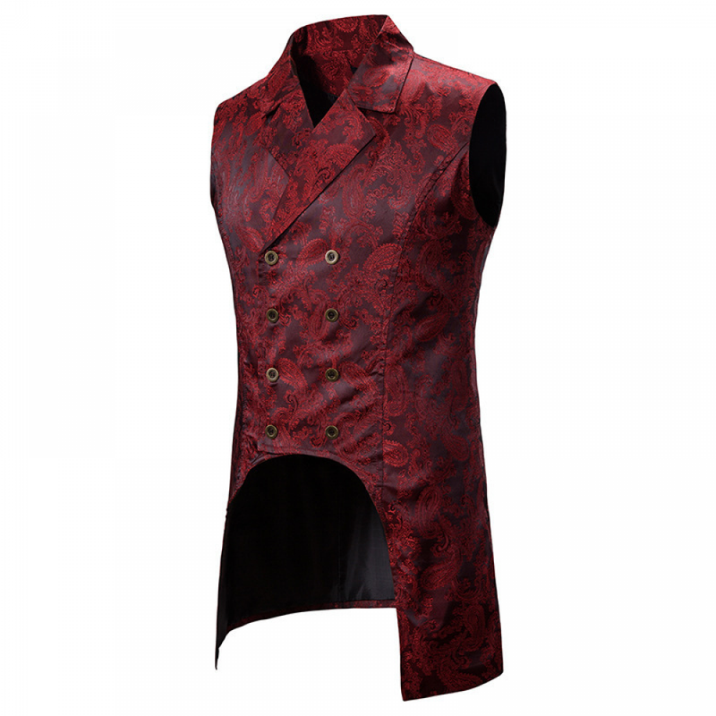 Men Paisley Jacquard Brocade Vest Steampunk Sleeveless Waistcoat