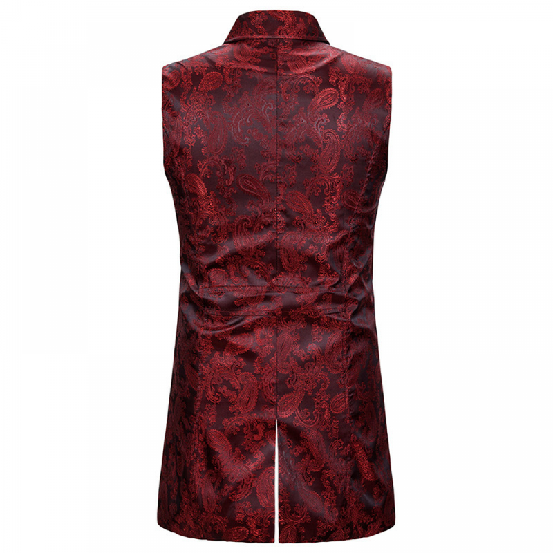 Men Paisley Jacquard Brocade Vest Steampunk Sleeveless Waistcoat