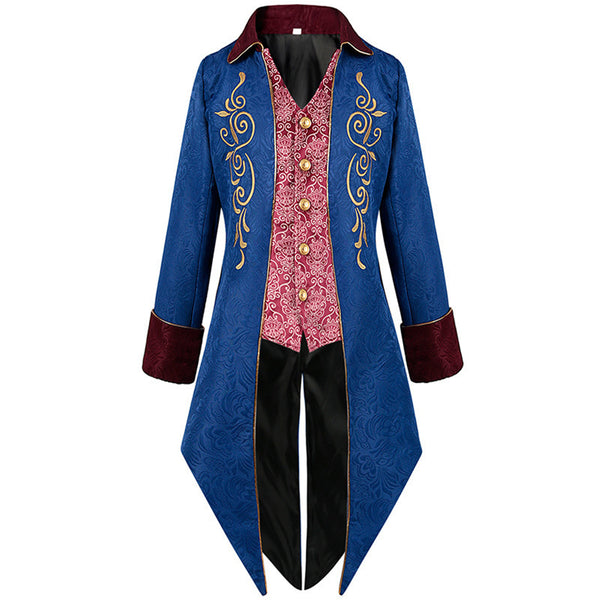 Men Steampunk Blue Embroidery Jacket Victorian Retro Gothic Tuxedo