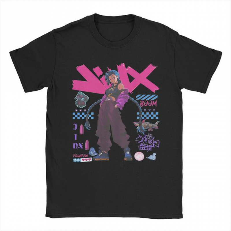 Men Women Arcane LOL Jinx Art Print O Neck Short Sleeve T-Shirt