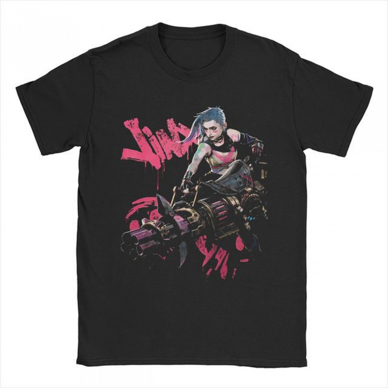 Men Women Arcane LOL Jinx Art Print O Neck Short Sleeve T-Shirt