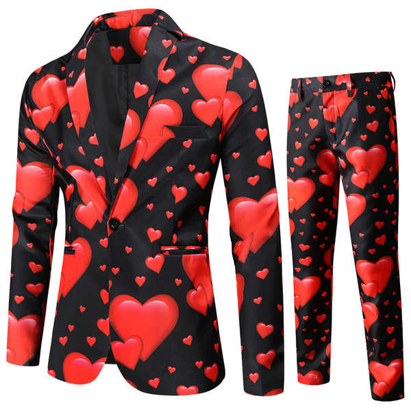 Men's Valentine's Day Slim Fit Suit 2 Piece One Button Jackets Pants