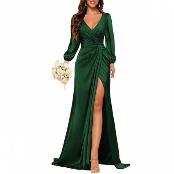 Mermaid Satin Bridesmaid Gown High Slit Formal Party Dress