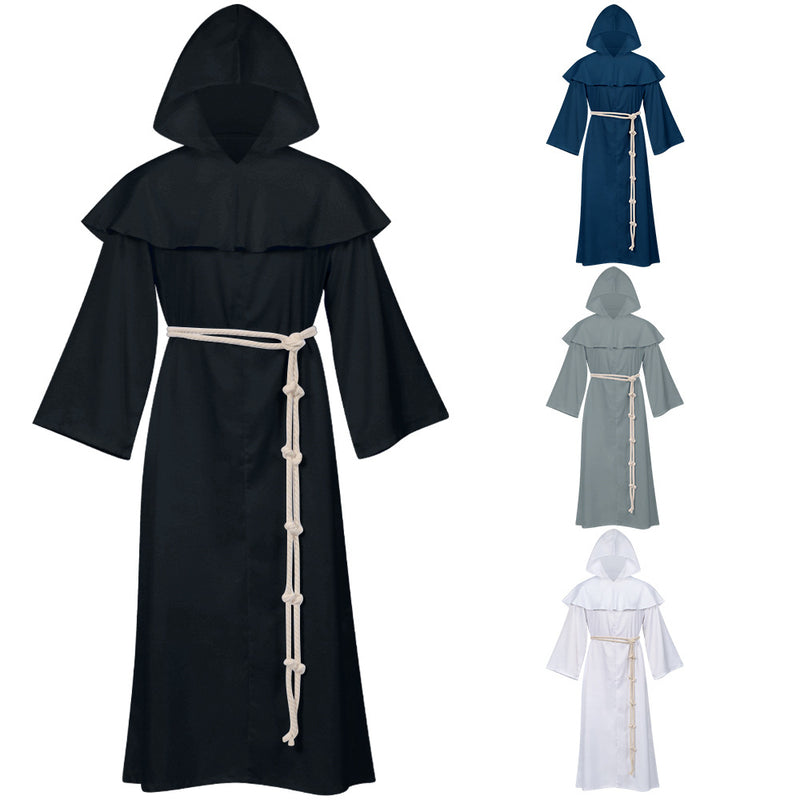 Monk Tunic Robe Medieval Friar Priest Cosplay Hooded Cloak