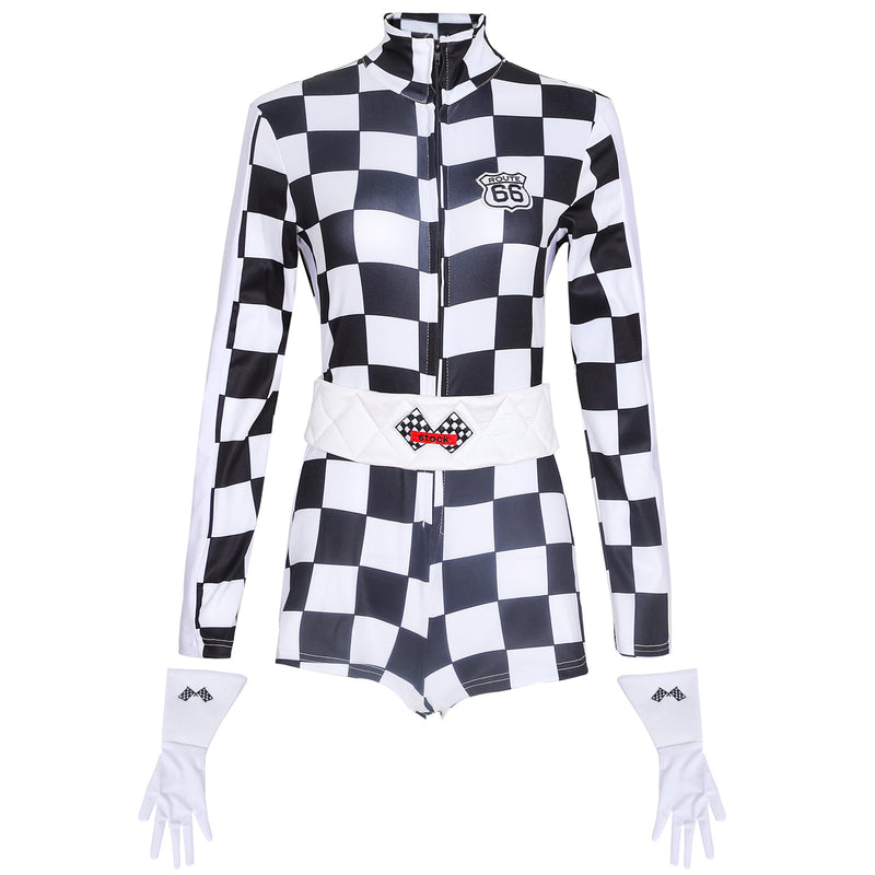 Motorcycle Plaid Jumpsuit Nightclub DS Suit Cheerleading Cosplay Costume