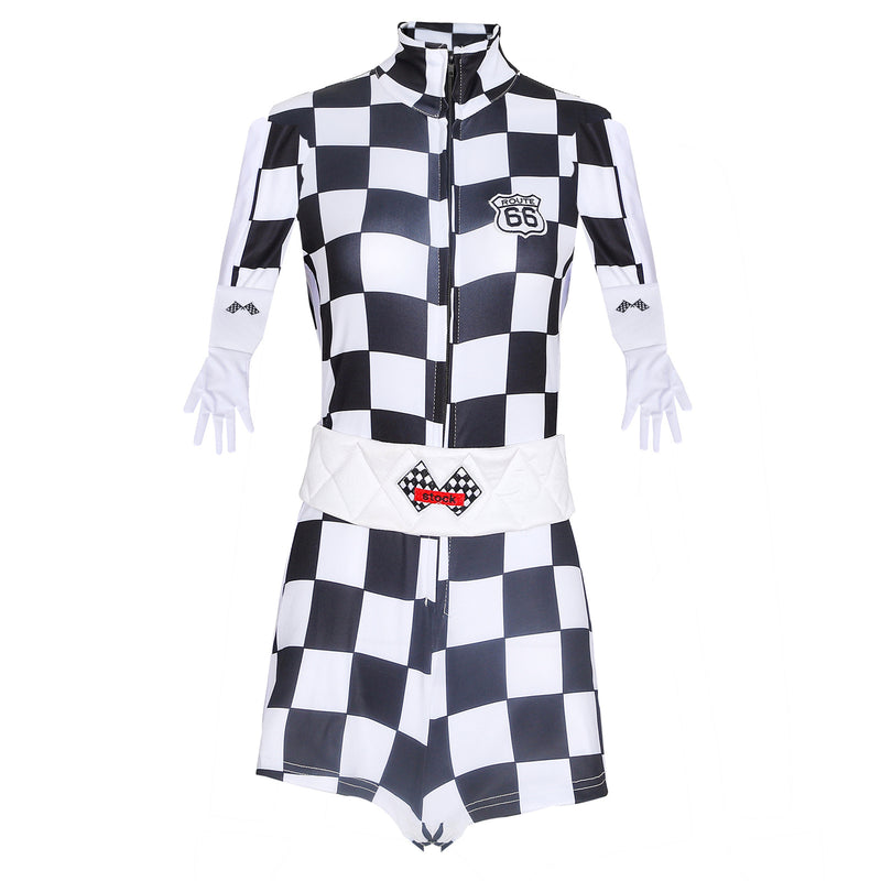 Motorcycle Plaid Jumpsuit Nightclub DS Suit Cheerleading Cosplay Costume