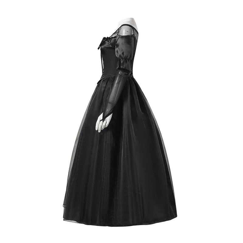 Movie BeetleJuice Delores Cosplay Costume Puff Sleeve Black Dress