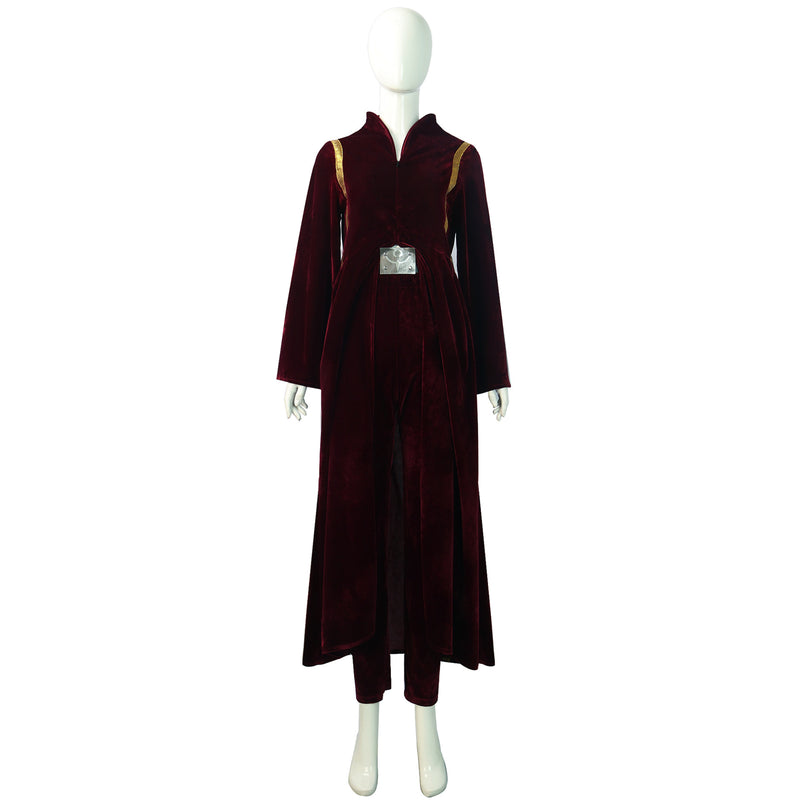 Movie Star Wars Amidala Cosplay Costume Burgundy Velvet Dress