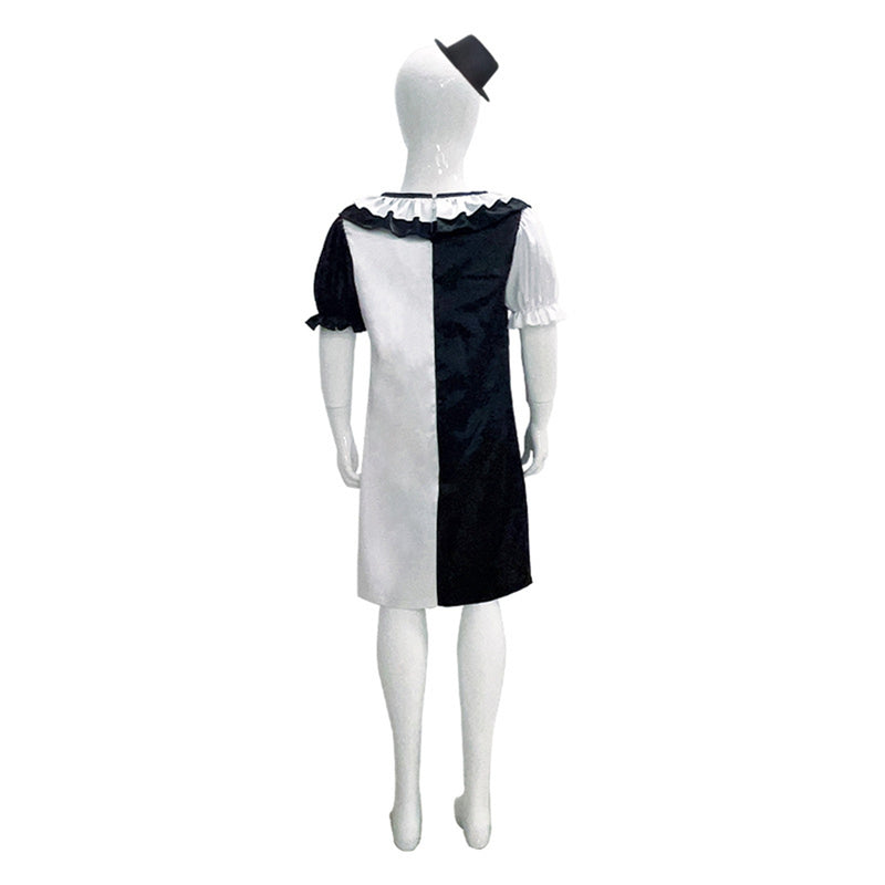 Movie Terrifier Clown COS Girl Short Sleeve Black White Spliced Dress