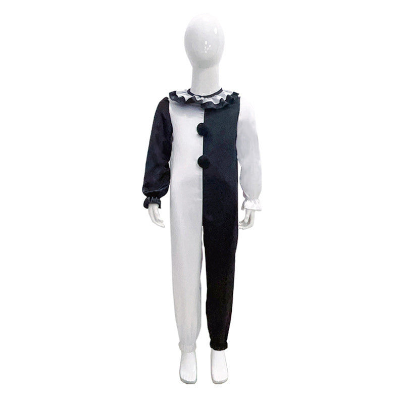 Movie Terrifier It Clown Cosplay Child Black White Spliced Jumpsuit