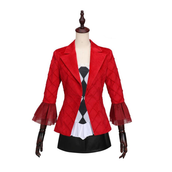 Movies Joker Harley Quinn Cosplay Costume Red Coat Plaid Vest Skirt