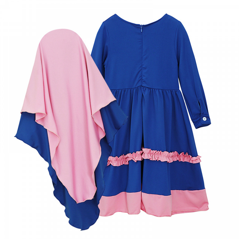 Muslim Islamic Abaya Dress for Girls Kids Prayer Dress Turban