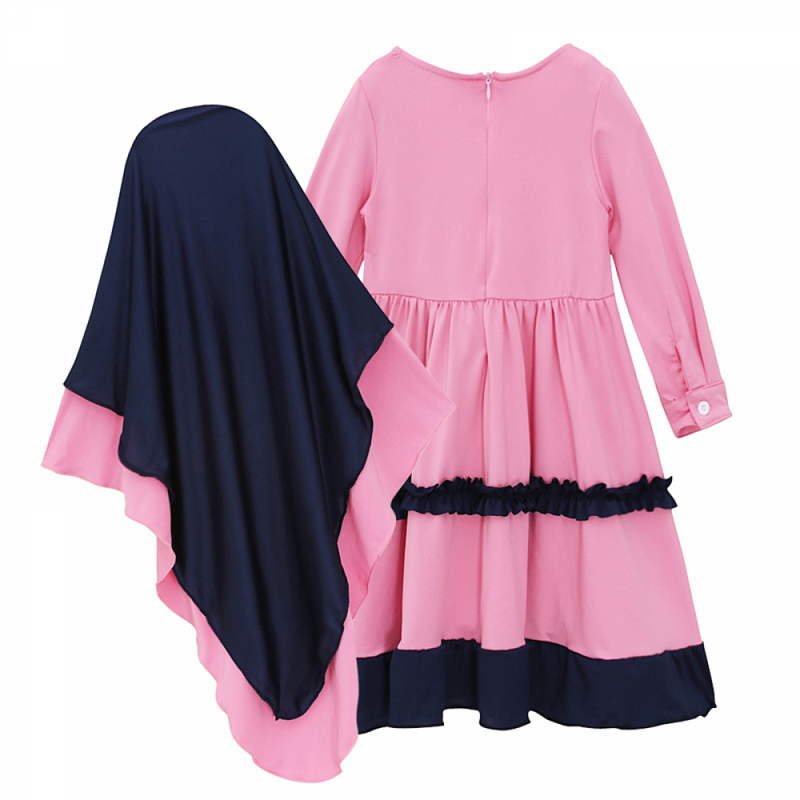 Muslim Islamic Abaya Dress for Girls Kids Prayer Dress Turban