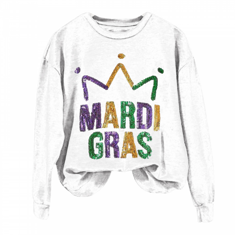 O Neck Pullover Carnival Party Comfy Cute T-shirts Mardi Gras Sweatshirt