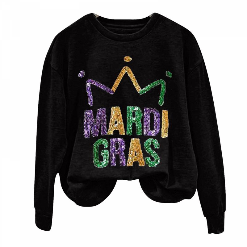 O Neck Pullover Carnival Party Comfy Cute T-shirts Mardi Gras Sweatshirt