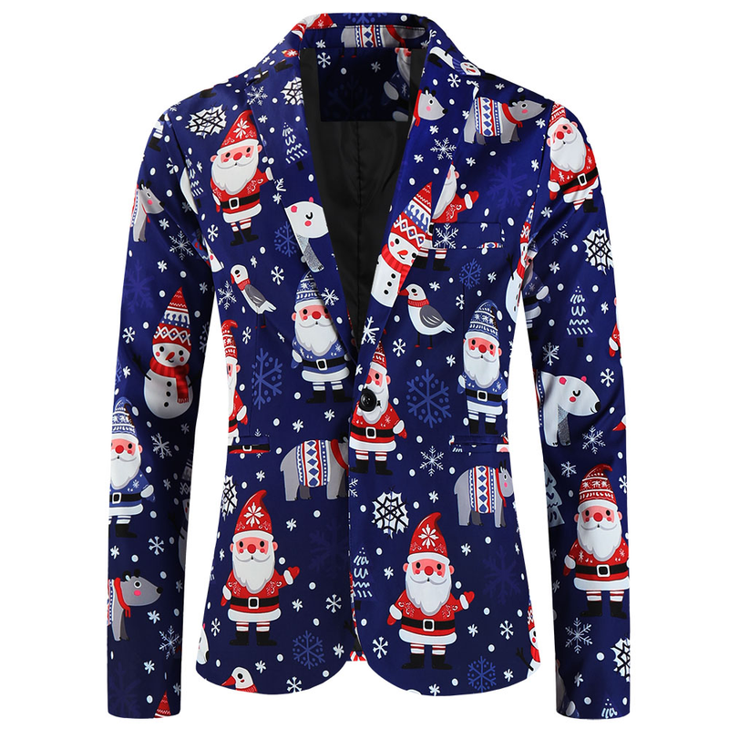 One Button Men Christmas Suit Jacket Blazer Xmas Santa Party Coat