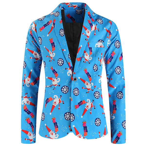 One Button Men Christmas Suit Jacket Blazer Xmas Santa Party Coat