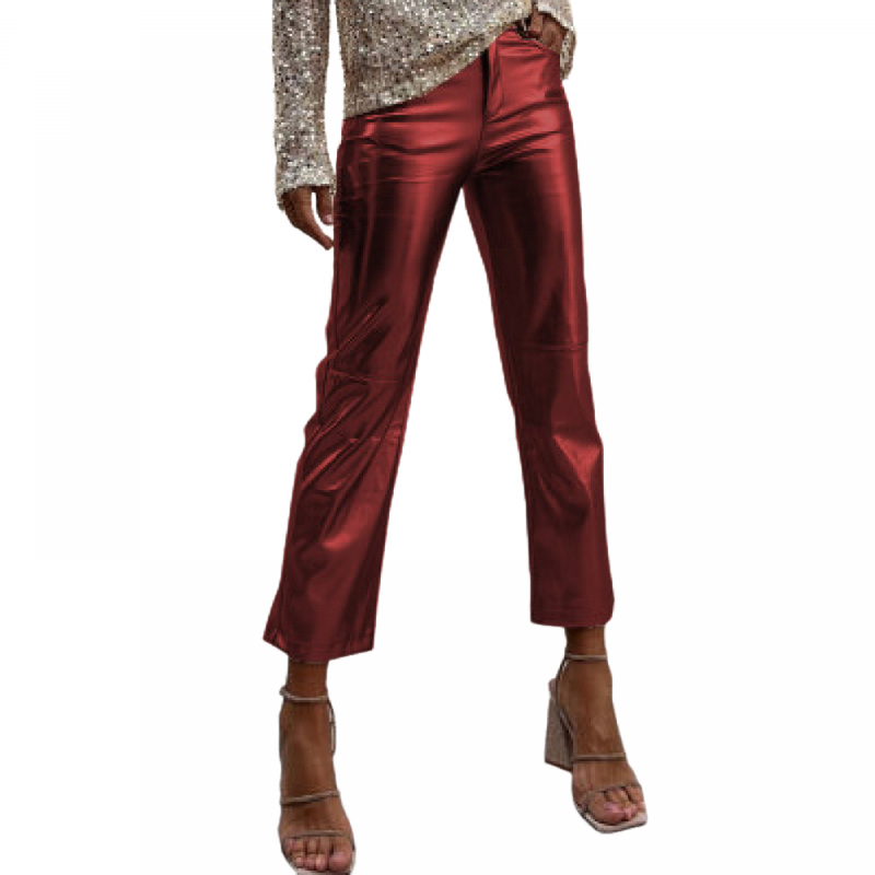 Rave Dance Shiny Metallic Trousers Holographic Glitter Cropped Pants