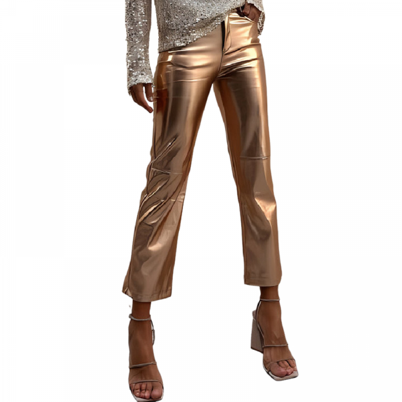 Rave Dance Shiny Metallic Trousers Holographic Glitter Cropped Pants