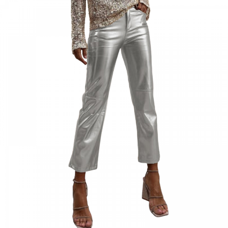 Rave Dance Shiny Metallic Trousers Holographic Glitter Cropped Pants