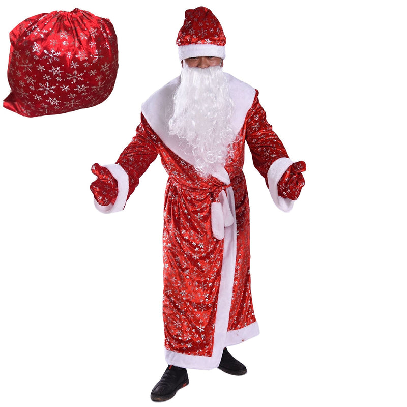 Red Santa Hat Beard Gloves Bag Christmas Cosplay Costume