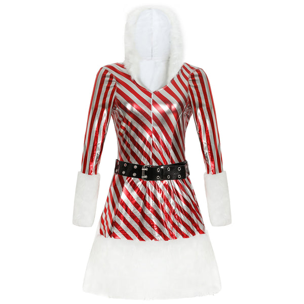 Red Striped Women Christmas Party Costume Performance Dress