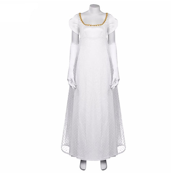 Regency Dress Women Empire Waist Brigerton Costume with Gloves